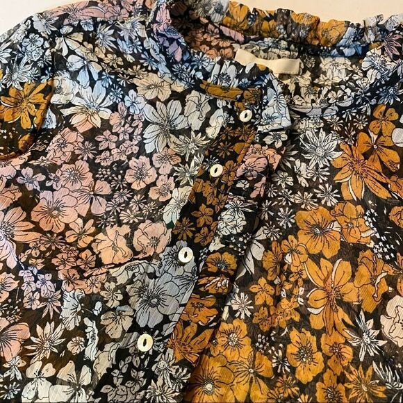 H&M Floral Sheer tunic Long Sleeve Blouse Peasant Mock High Neck button up -2 - Picture 8 of 12